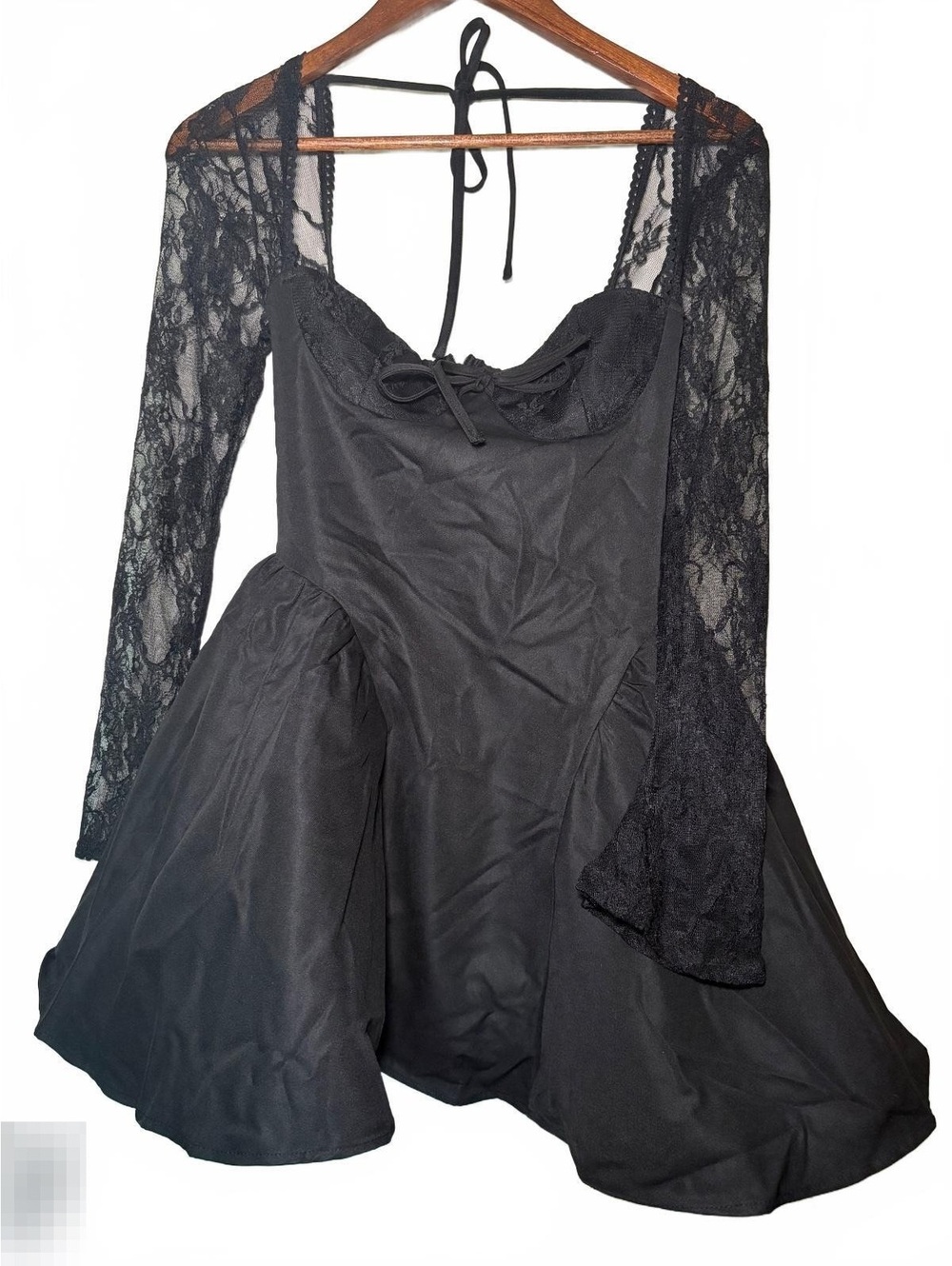 Black lace sleeve fit and flare dress whimsigoth dark coquette fairy grunge